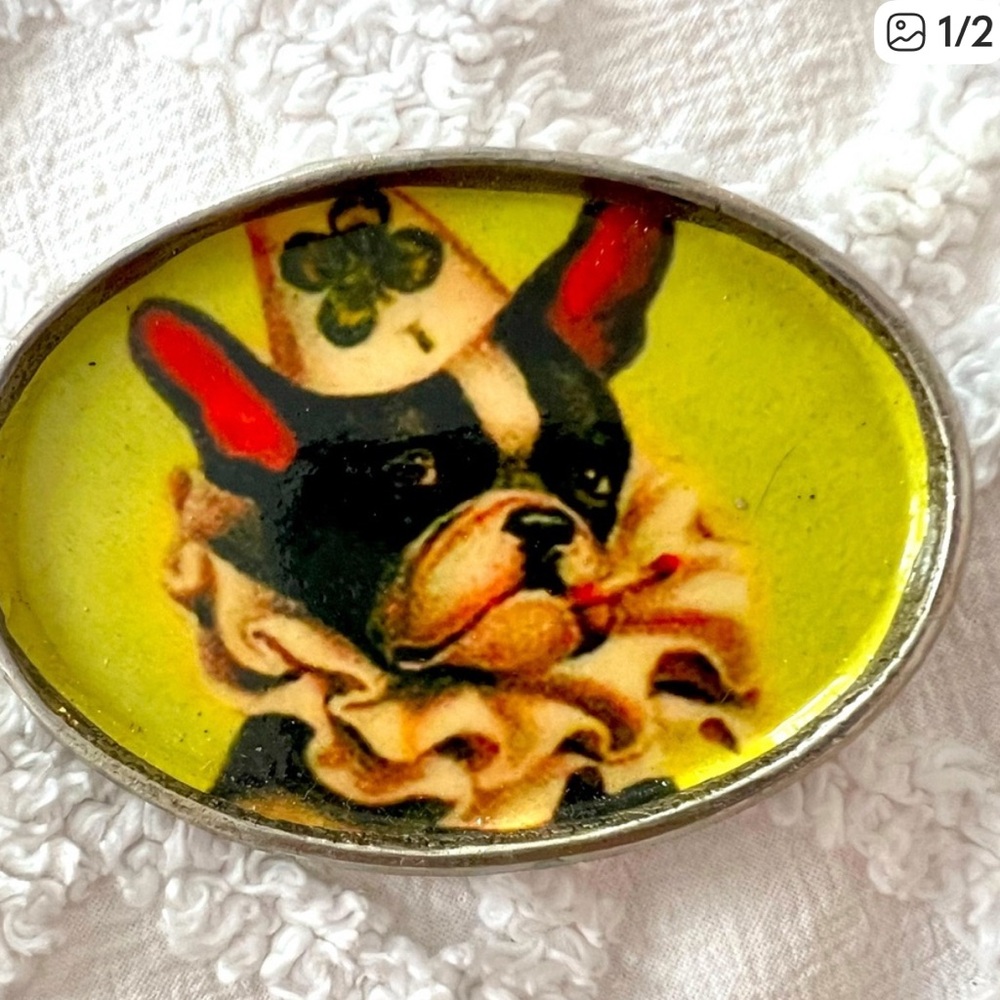 Vintage Dog Brooch with Yellow Background